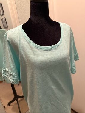 Talbots Mint Scoop Neck Tee with Lace-Trim Short Sleeves